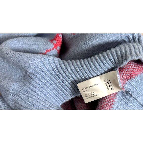 Cider Blue w Coral Mushroom Pattern Balloon Sleeve Jacquard Sweater Medium - Picture 6 of 6